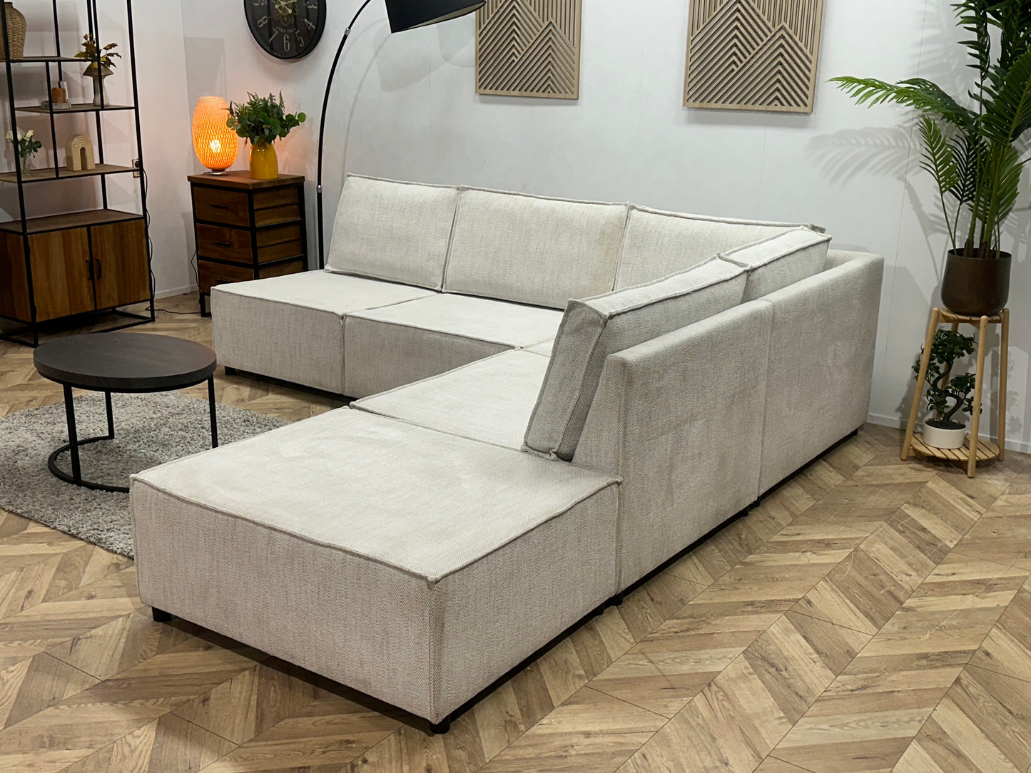 Witte Suède Stoffen Modulaire Hoekbank ~ Meerdere Opstellingen