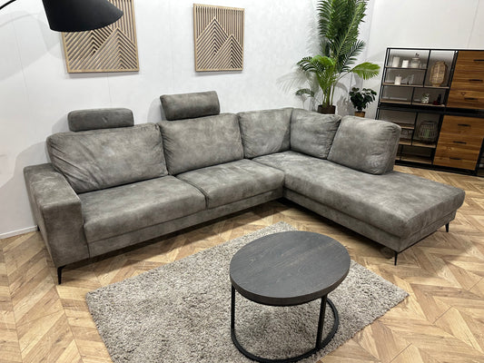 Suède Lederen Antraciet Hoekbank ~ Losse Rugkussens