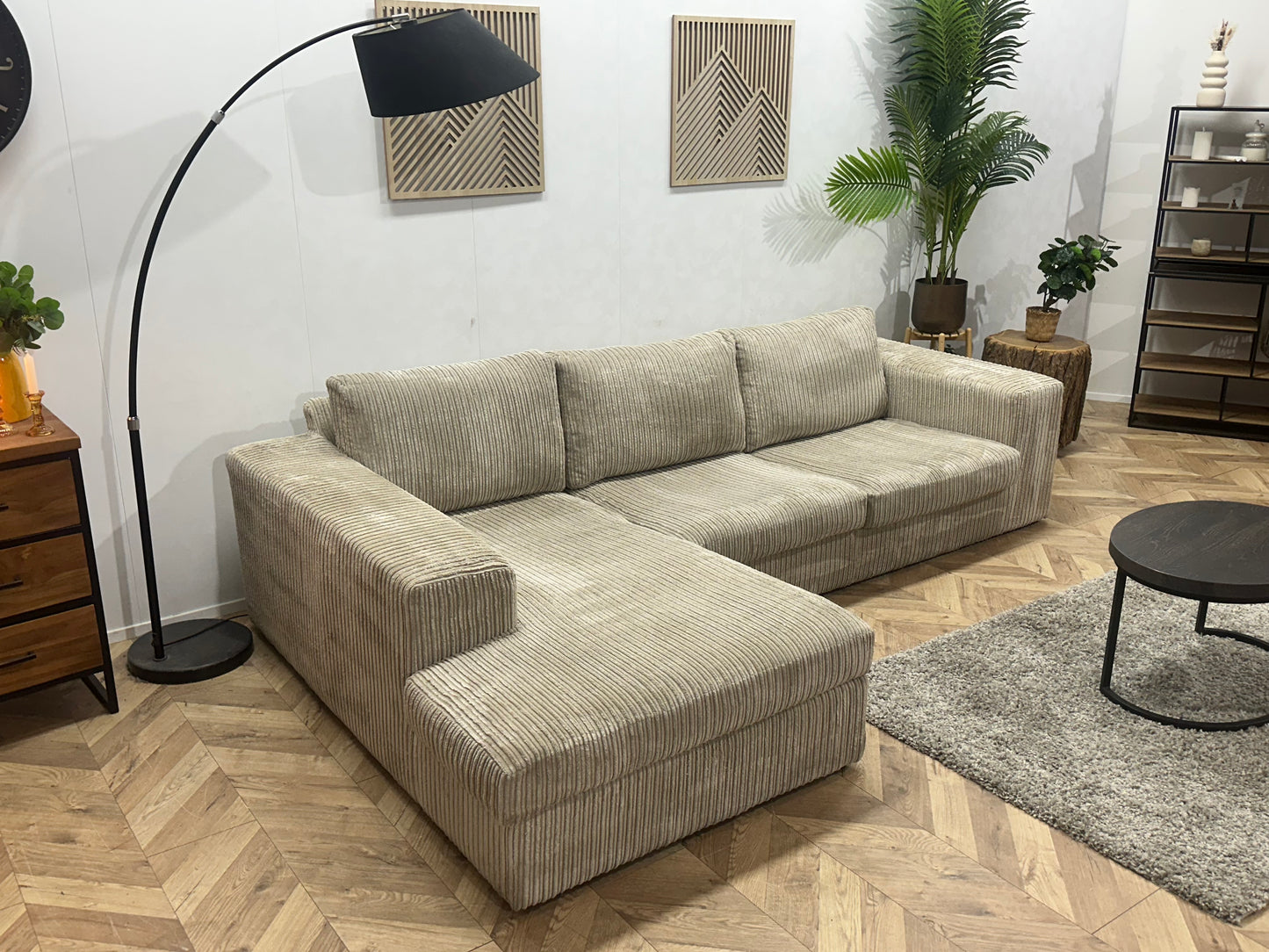 Crème Ribstof Hoekbank ~ Losse Kussens Met Afneembare Hoezen