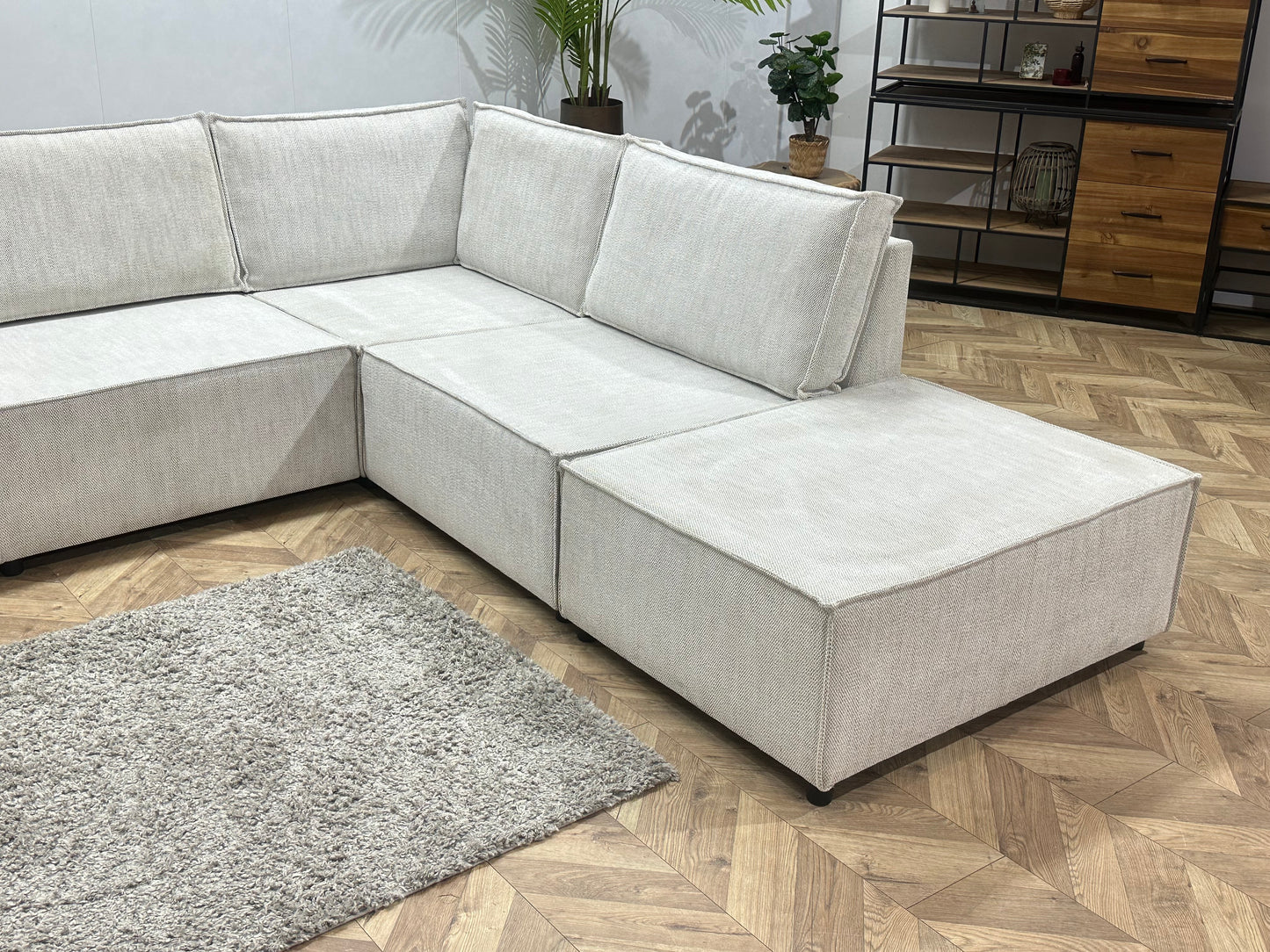 Witte Suède Stoffen Modulaire Hoekbank ~ Meerdere Opstellingen