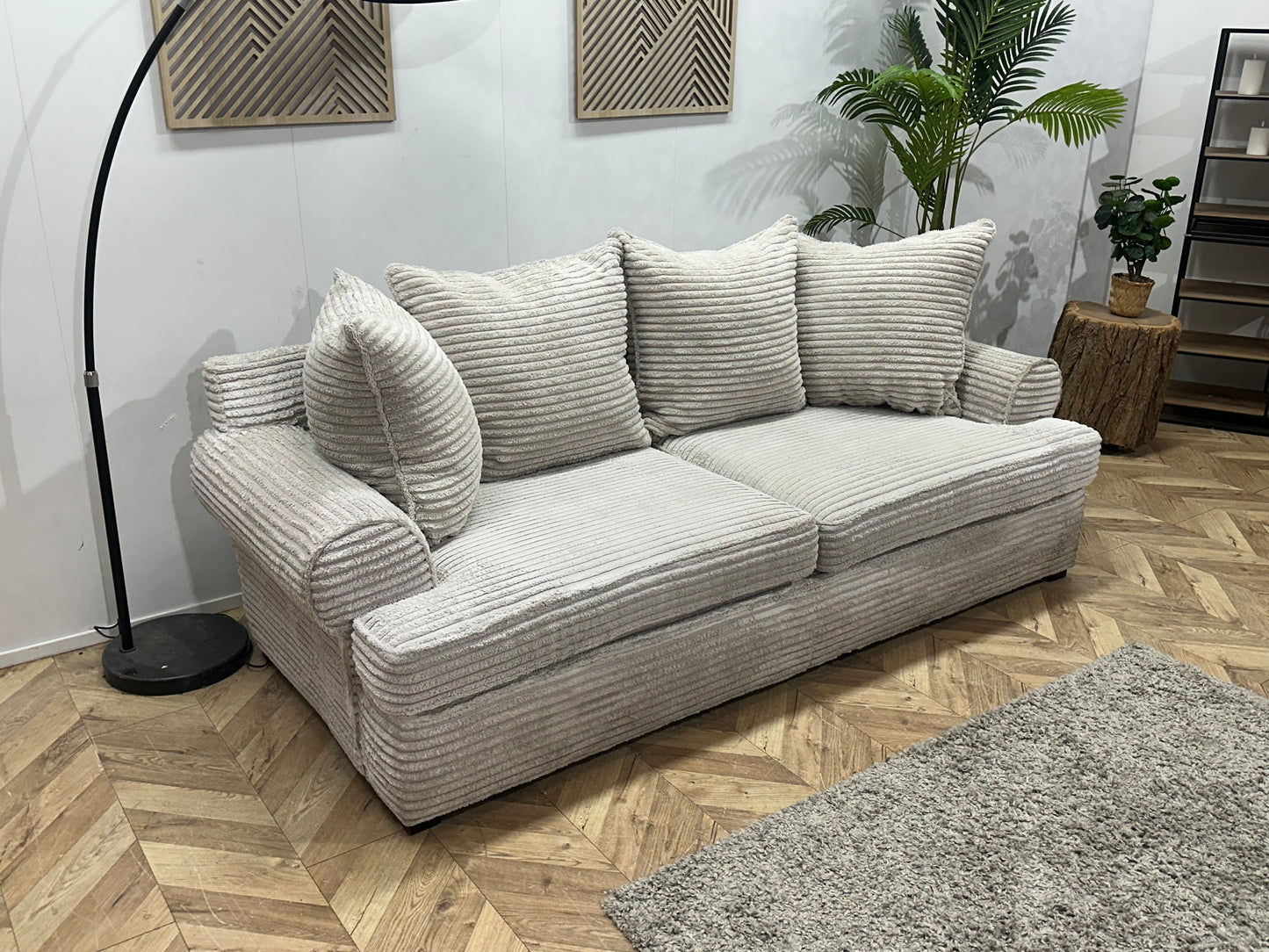 Witte Ribstof 2.5-Zits Bank ~ Losse Kussens Met Afneembare Hoezen