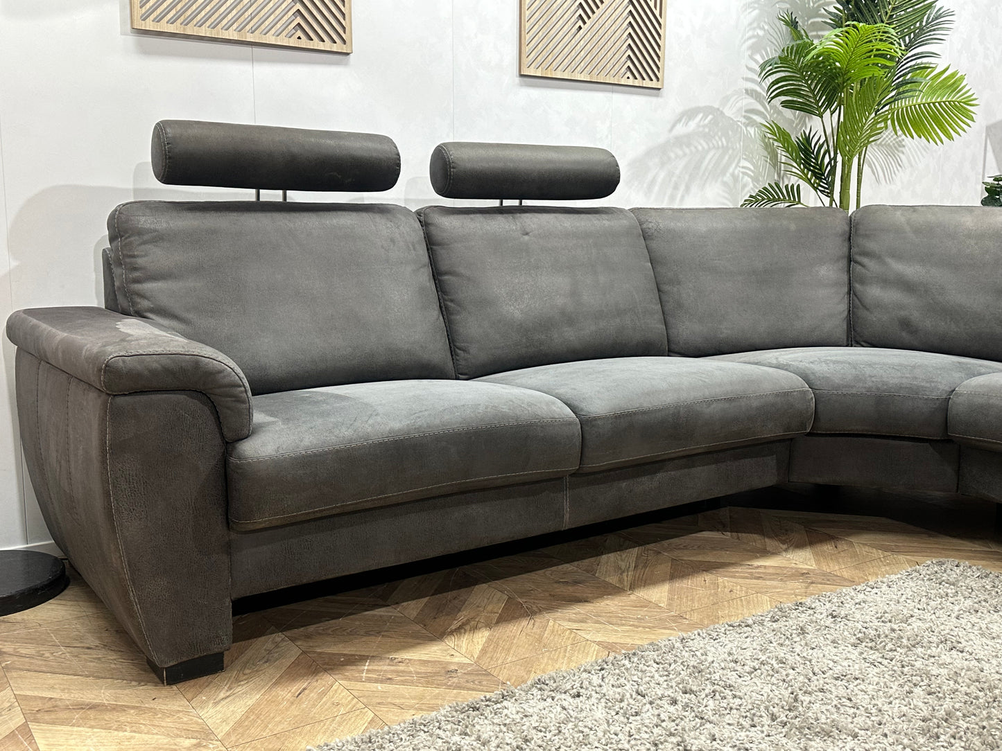 Antraciet Suède Stoffen Hoekbank ~ Vaste Kussens