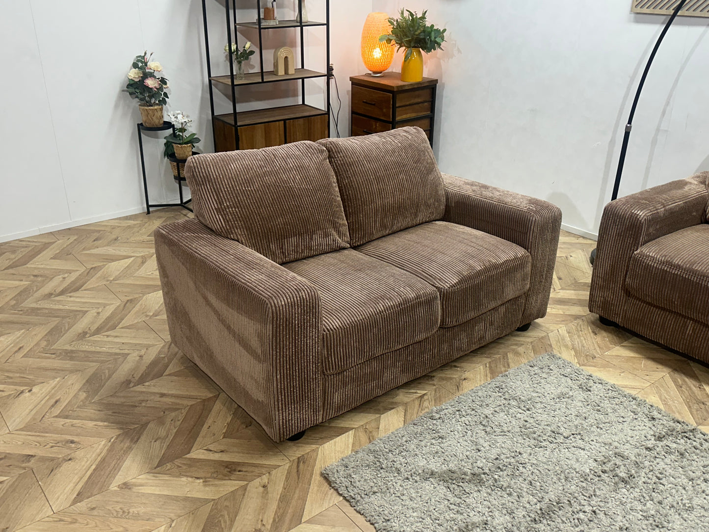 Bruine Ribstof Banken Set ~ Vaste Kussens