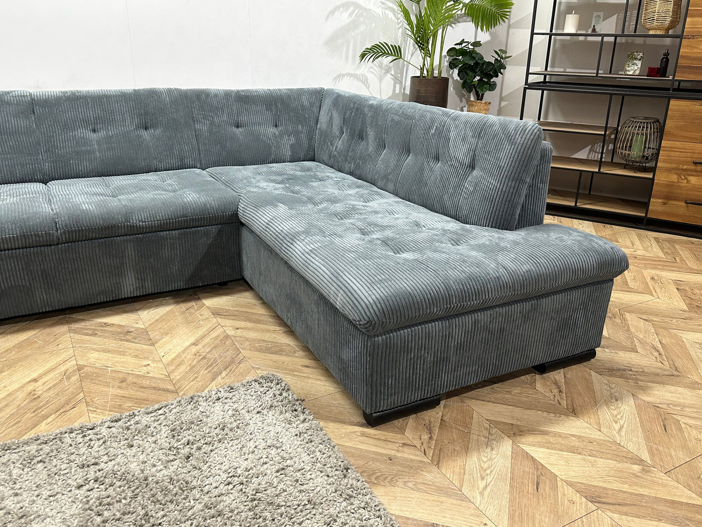 !Showroommodel! Blauwe Ribstof U Bank ~ Vaste Kussens