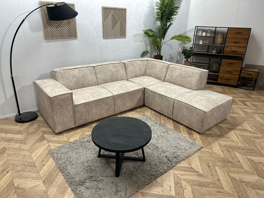 !Showroommodel! Crème Suède Stoffen Hoekbank
