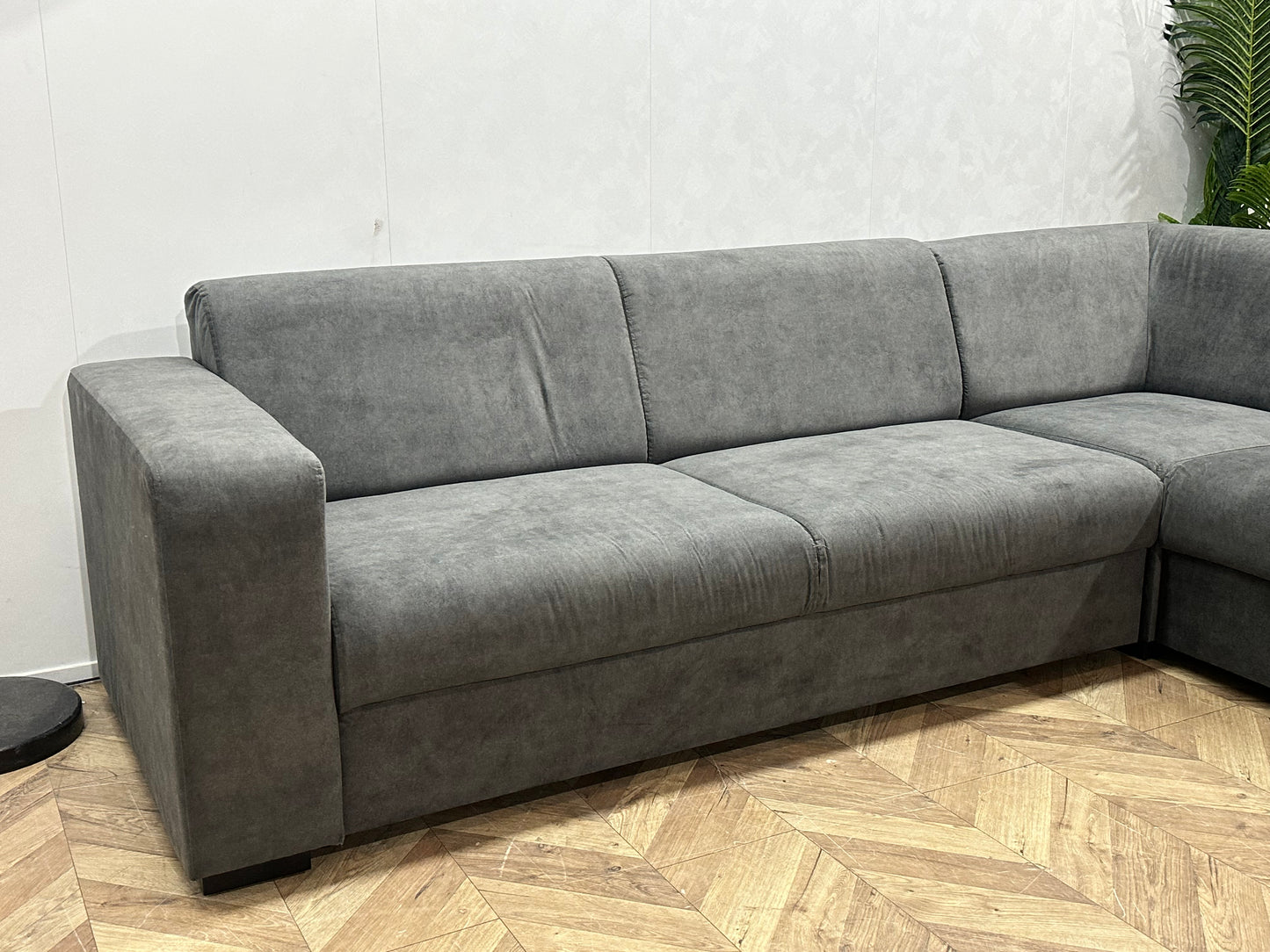 !Showroommodel! Antraciet Suède Stoffen Hoekbank