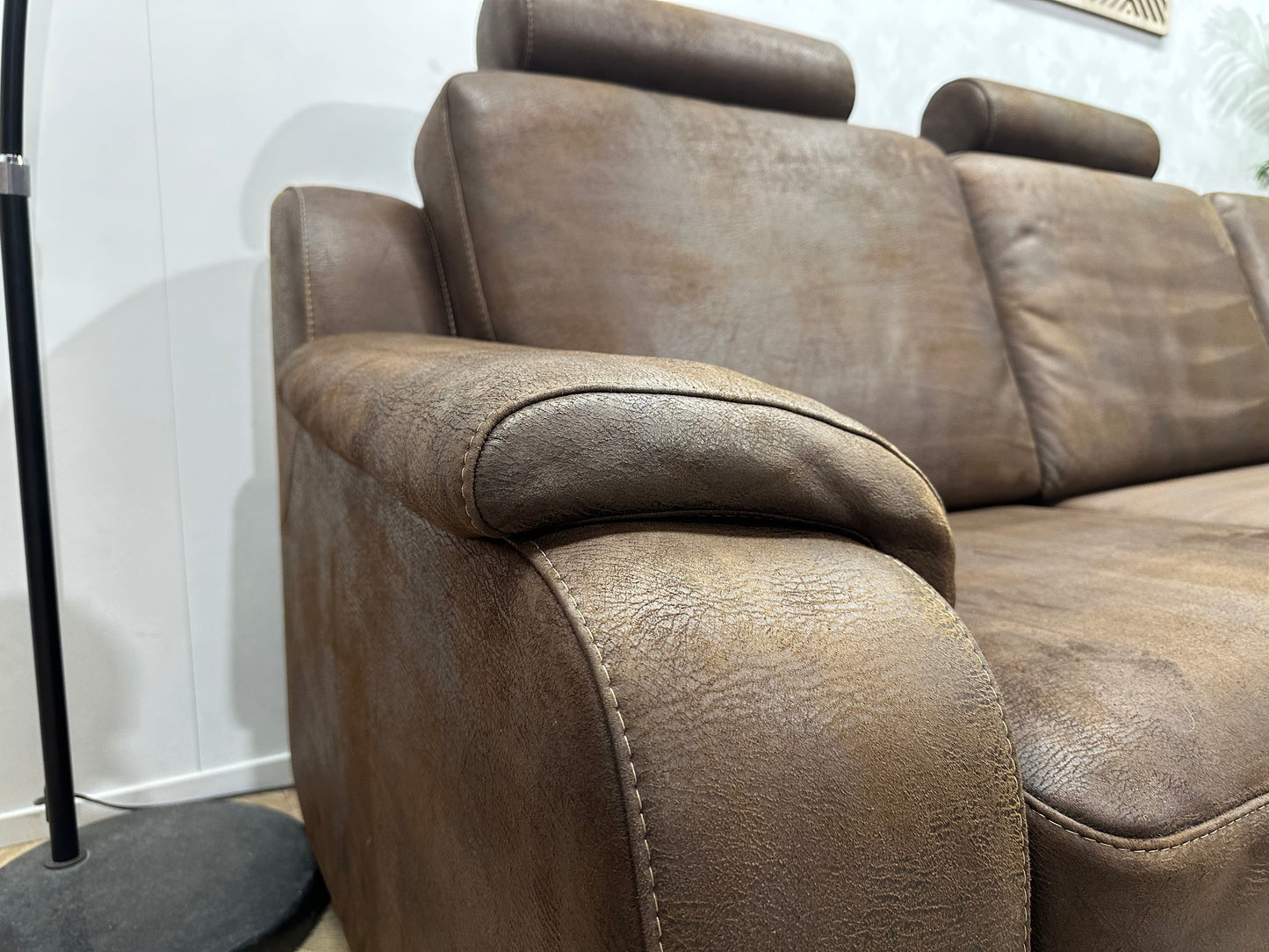 Bruine Suède Stoffen Hoekbank ~ Vaste Kussens