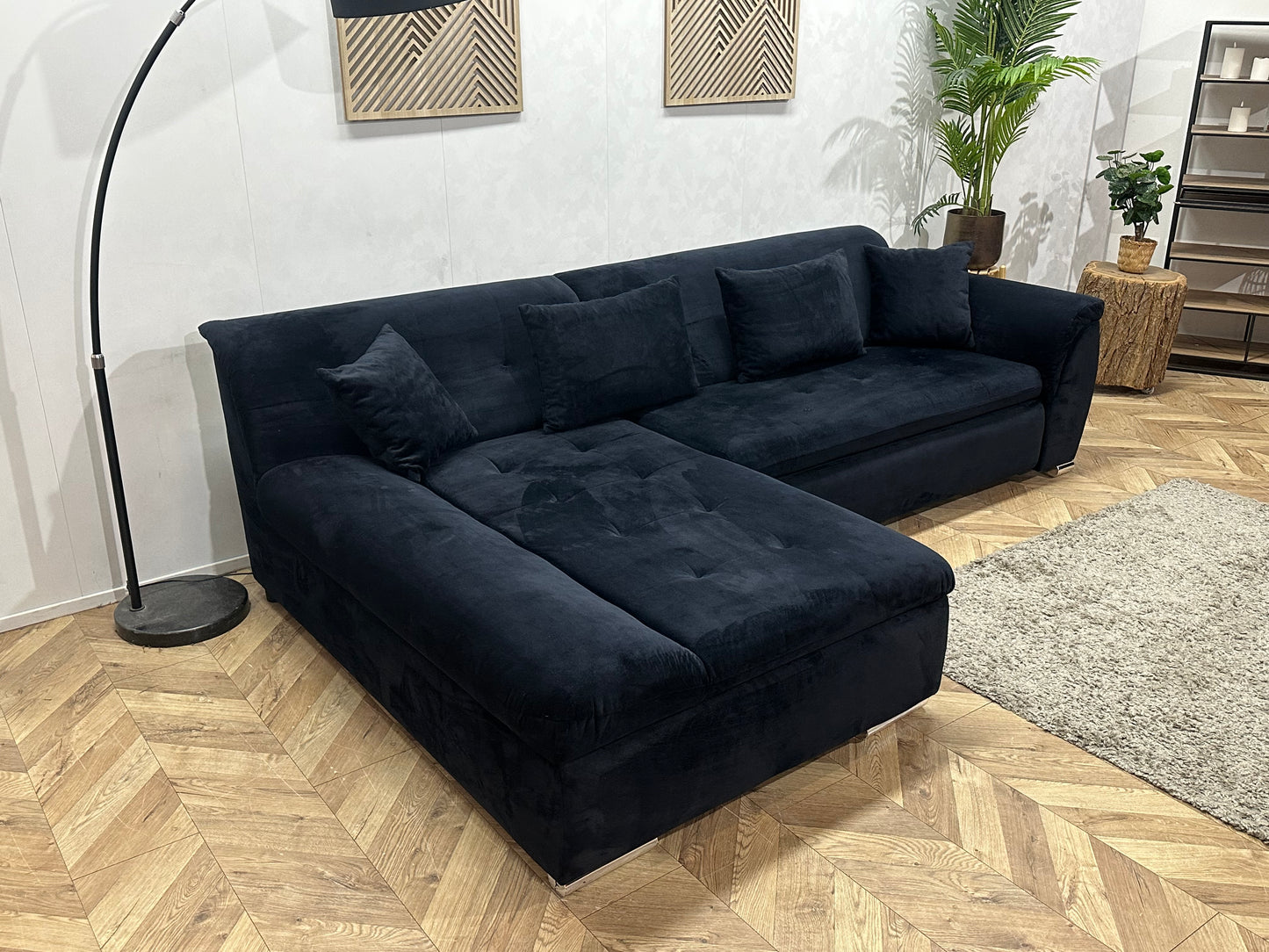 !Showroommodel! Zwarte Velvet Hoekbank ~ Slaapfunctie