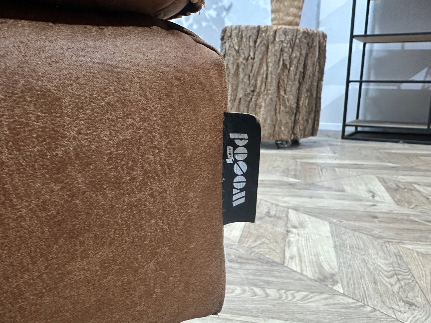 Woood Cognac Bruine Suède Stoffen Hoekbank Inc Fauteuil ~ Losse Kussens Met Afneembare Hoezen
