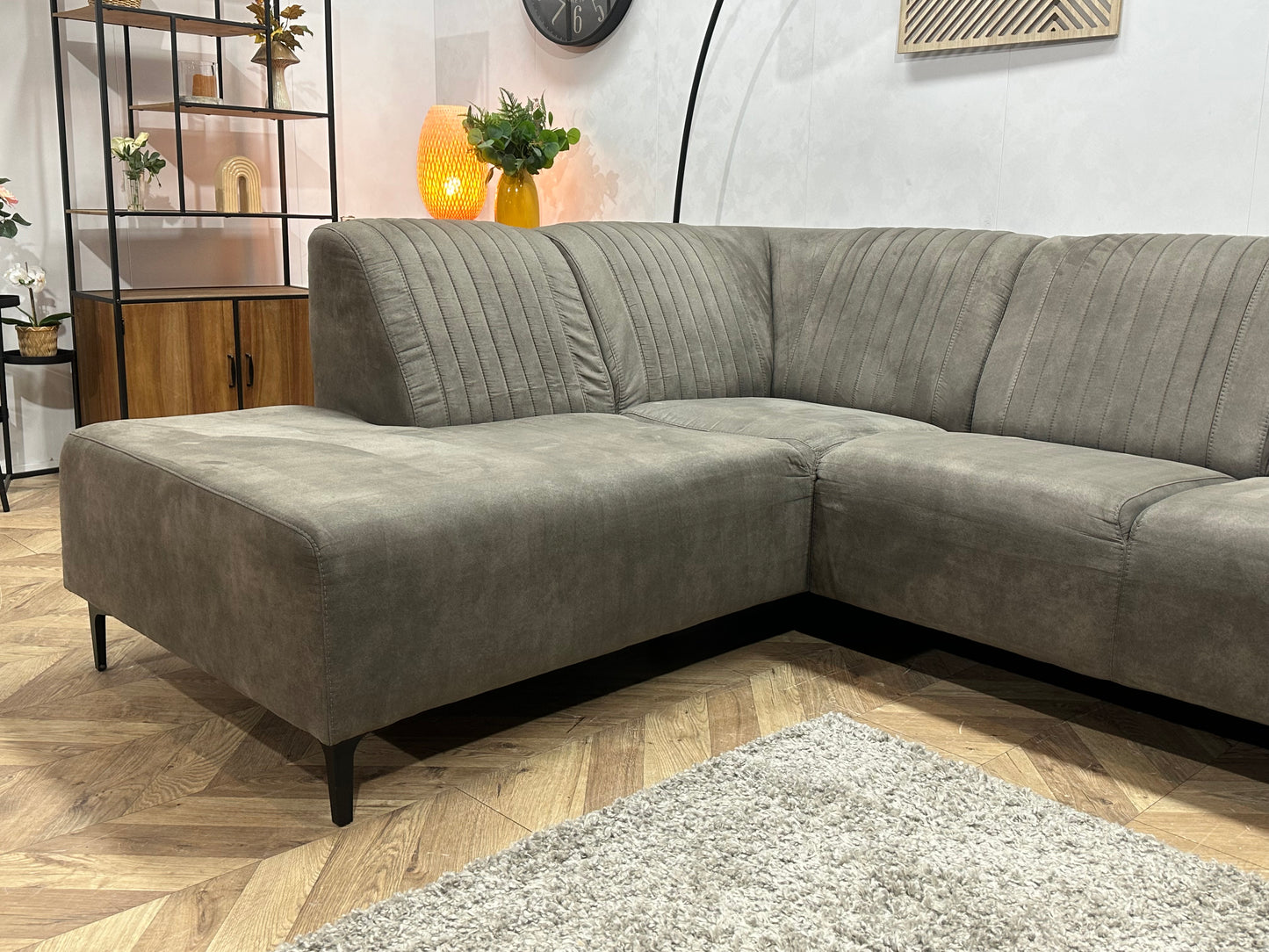 Antraciet Suède Stoffen Hoekbank ~ Vaste Kussens