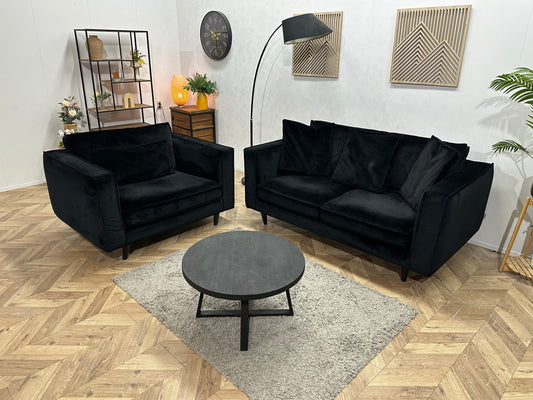 Goossens Zwarte Velvet Banken Set ~ Losse Kussens Met Afneembare Hoezen