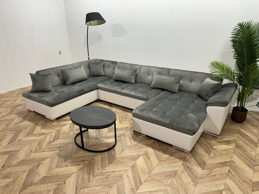 !Showroommodel! Wit/Grijze Lederen Velvet U Bank