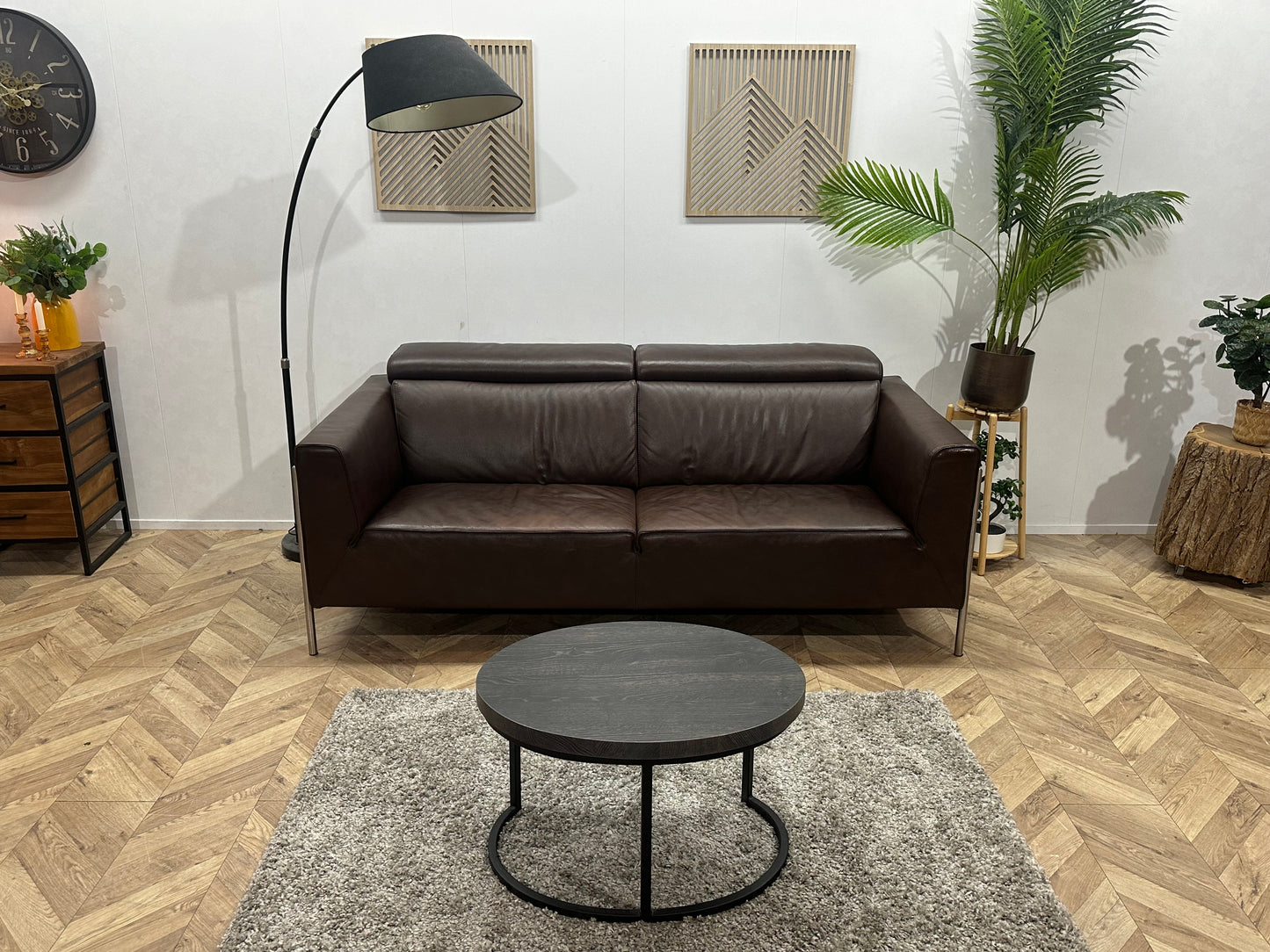 Bruine Echt Lederen 2.5-Zits Bank ~ Verstelbare Hoofdsteunen