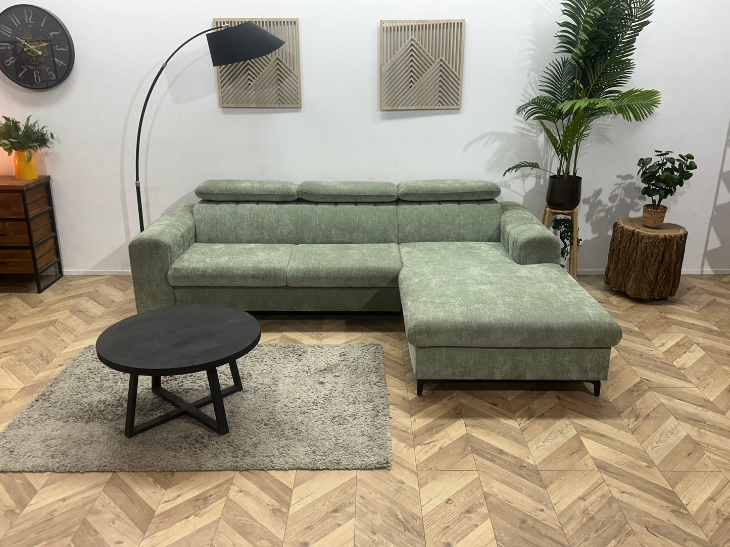 !Showroommodel! Groene Cremona Hoekbank ~ Verstelbare Hoofdsteunen