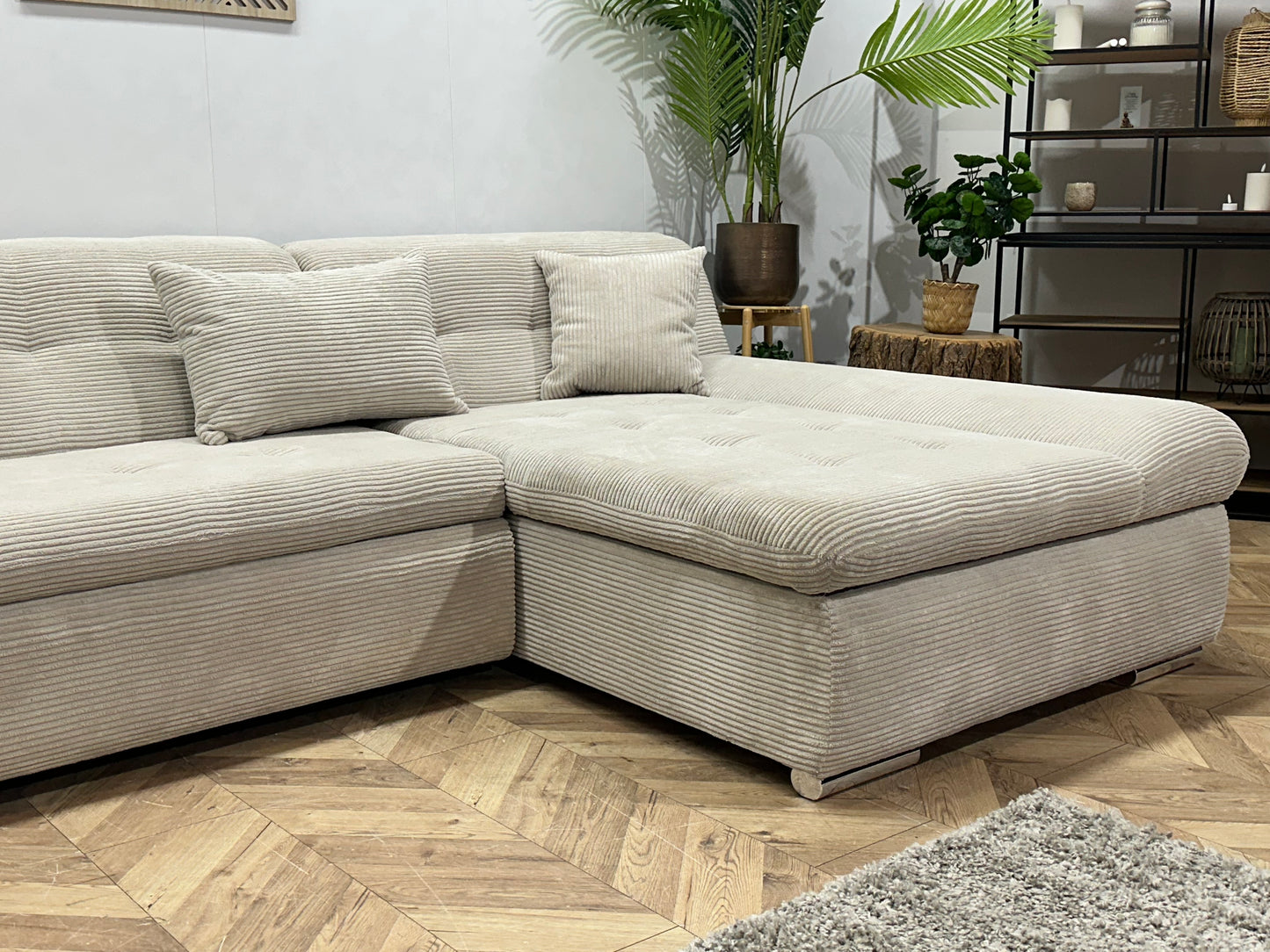 !Showroommodel! Crème Ribstof U Bank ~ Slaapfunctie