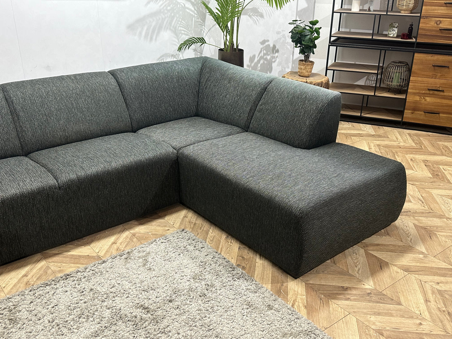 Antraciet Hoekbank ~ Vaste Kussens