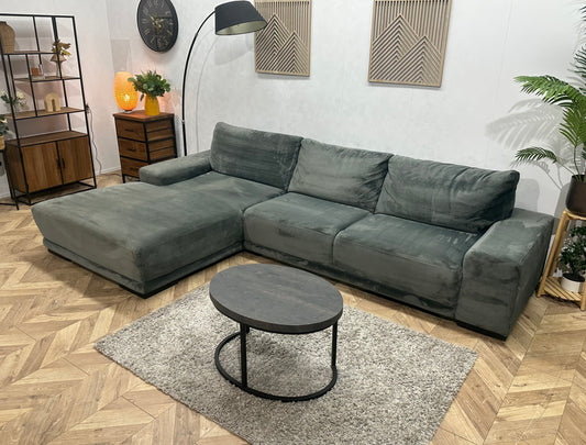 Antraciet Velvet Hoekbank ~ Vaste Kussens