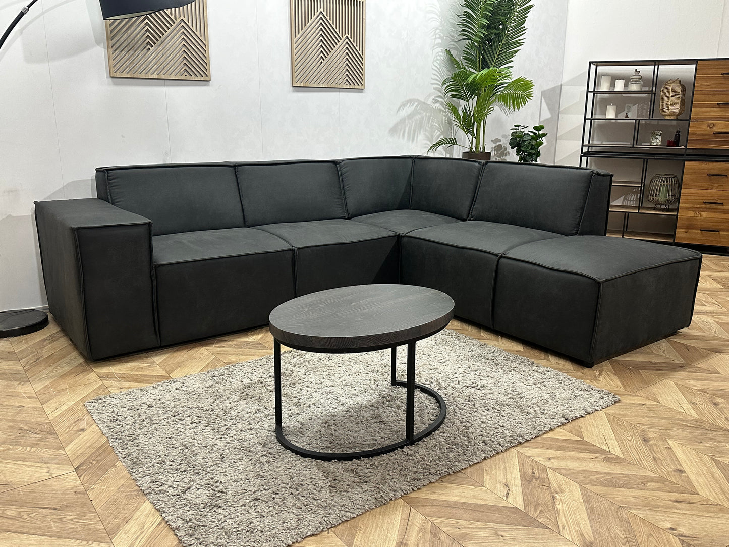 !Showroommodel! Antraciet Leather Look Hoekbank