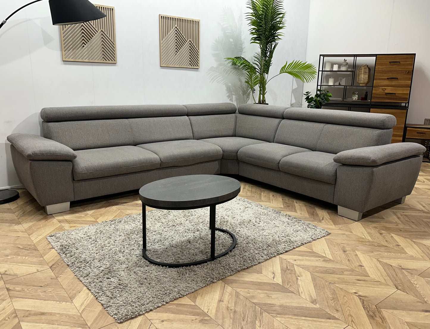 Grijze Hoekbank ~ Verstelbare Arm/Hoofdsteunen