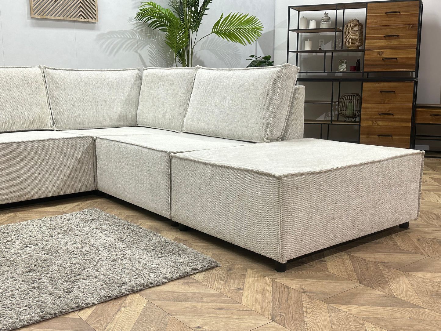 Witte Suède Stoffen Modulaire Hoekbank ~ Meerdere Opstellingen