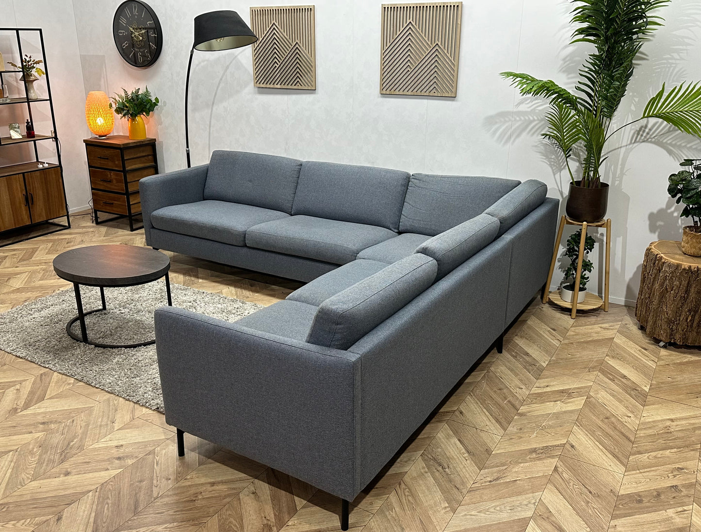 Blauwe/Grijze Hoekbank ~ Losse Kussens Met Afneembare Hoezen