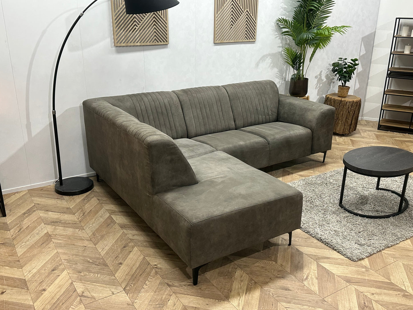 Antraciet Suède Stoffen Hoekbank ~ Vaste Kussens