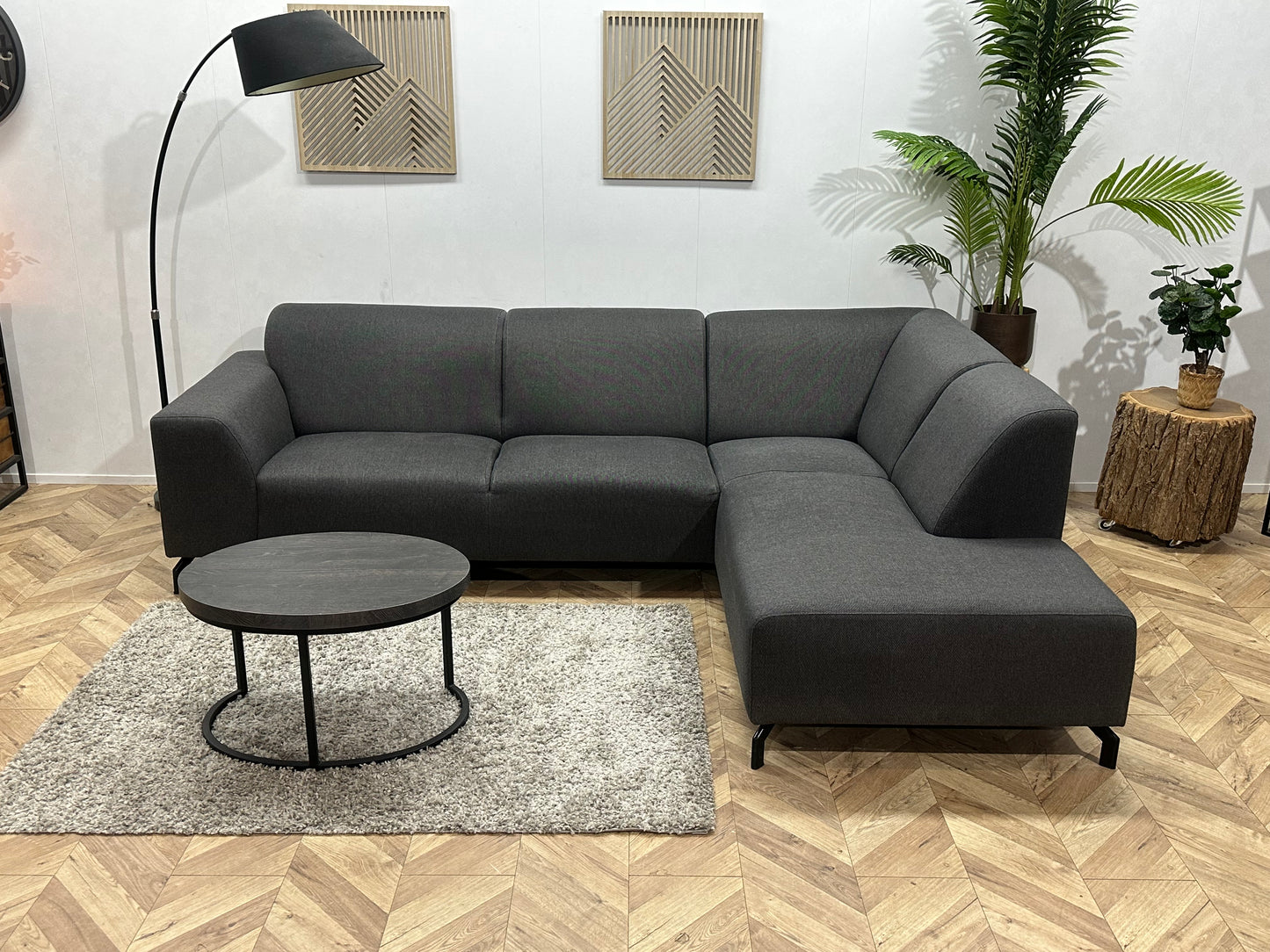 Antraciet Hoekbank ~ Vaste Kussens