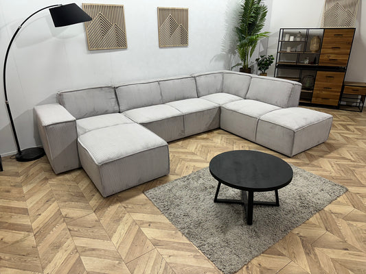 !Showroommodel! Licht Grijze Ribstof U Bank