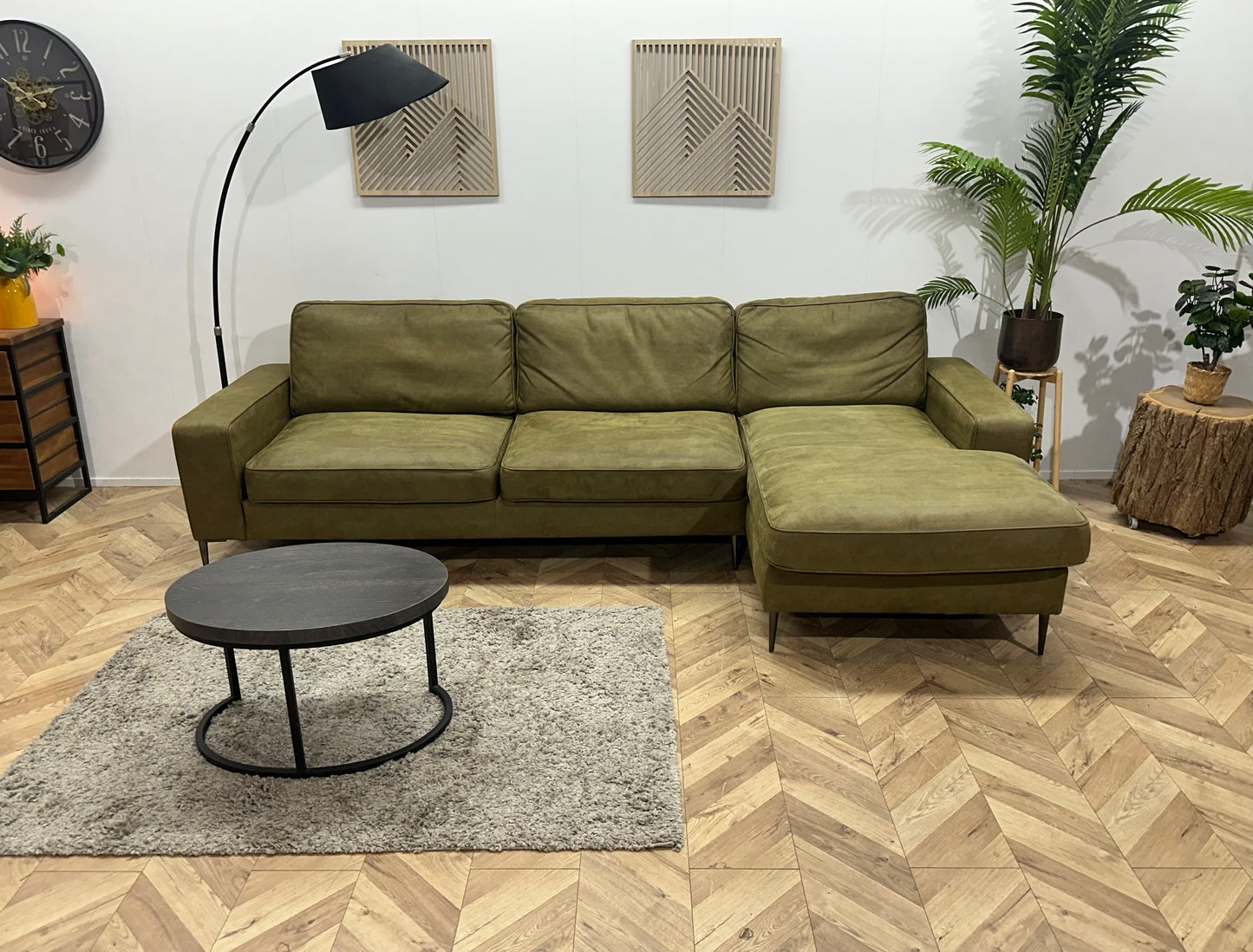 Donker Groene Suède Stoffen Hoekbank ~ Losse Kussens Met Afneembare Hoezen