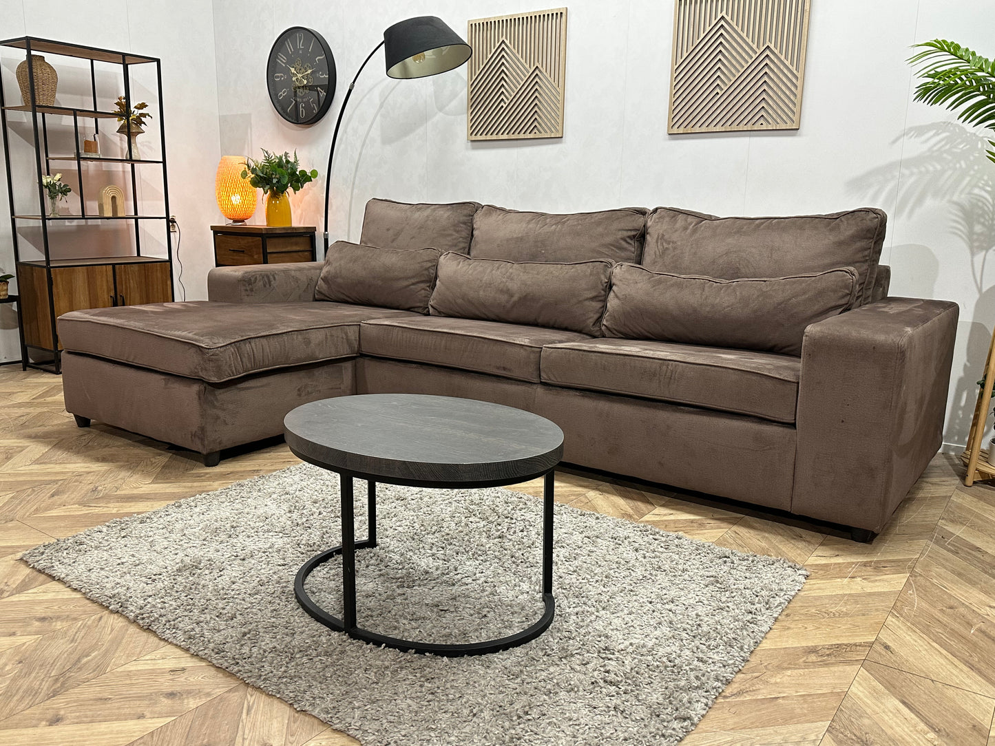 Bruine Velvet Hoekbank ~ Losse Kussens Met Afneembare Hoezen