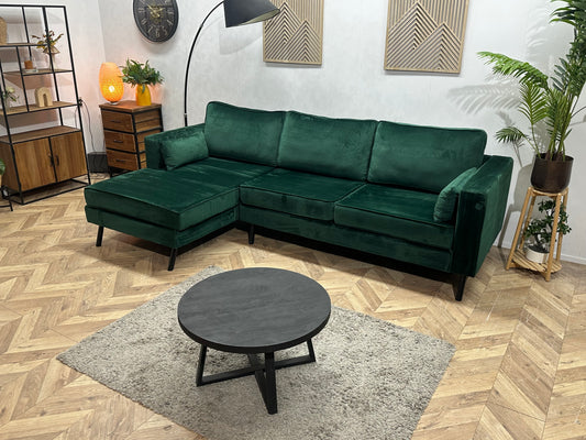 Groene Velvet Hoekbank ~ Losse Kussens Met Afneembare Hoezen