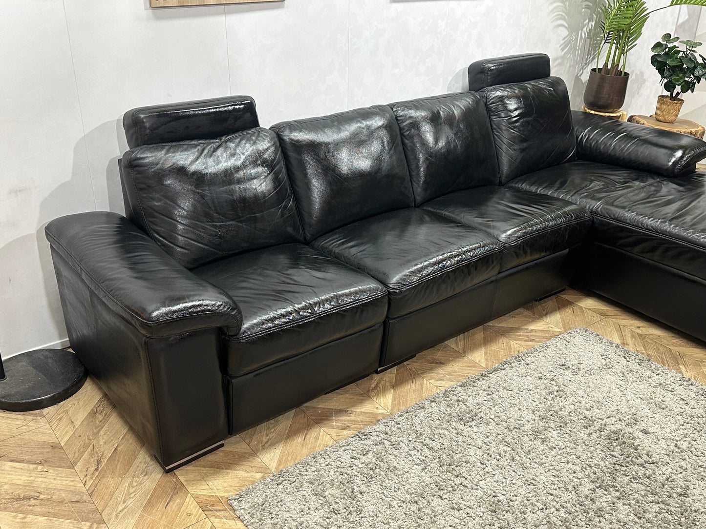 Zwarte Echt Lederen Hoekbank ~ Geïmpregneerd