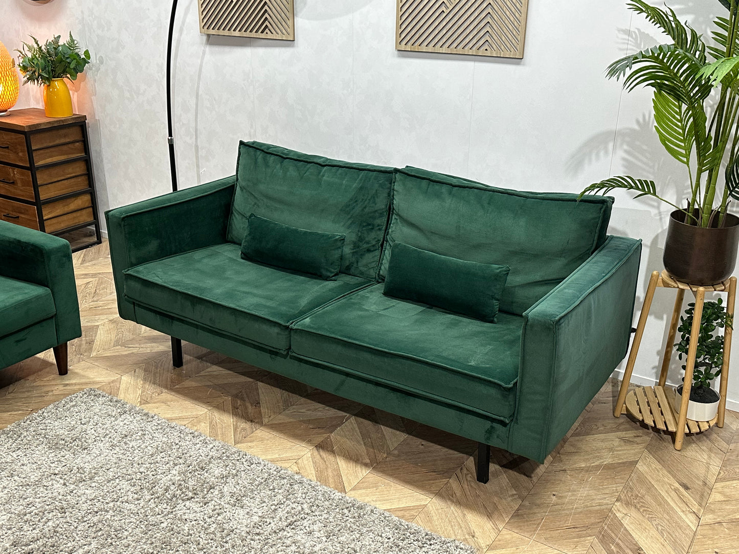 Be Pure Groene Velvet Banken Set ~ Losse Kussens Met Afneembare Hoezen