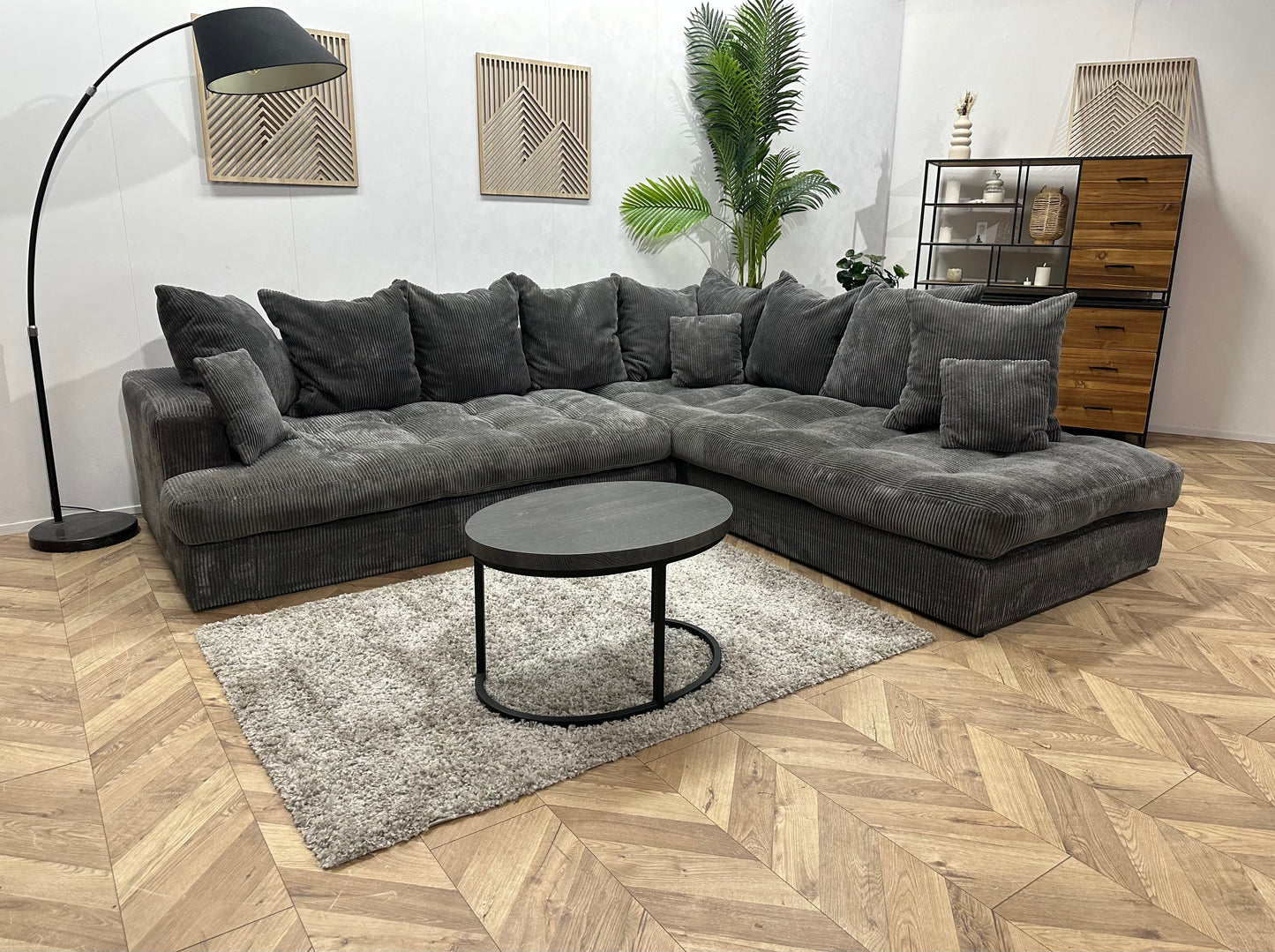 Antraciet Ribstof Hoekbank ~ Losse Kussens Met Afneembare Hoezen