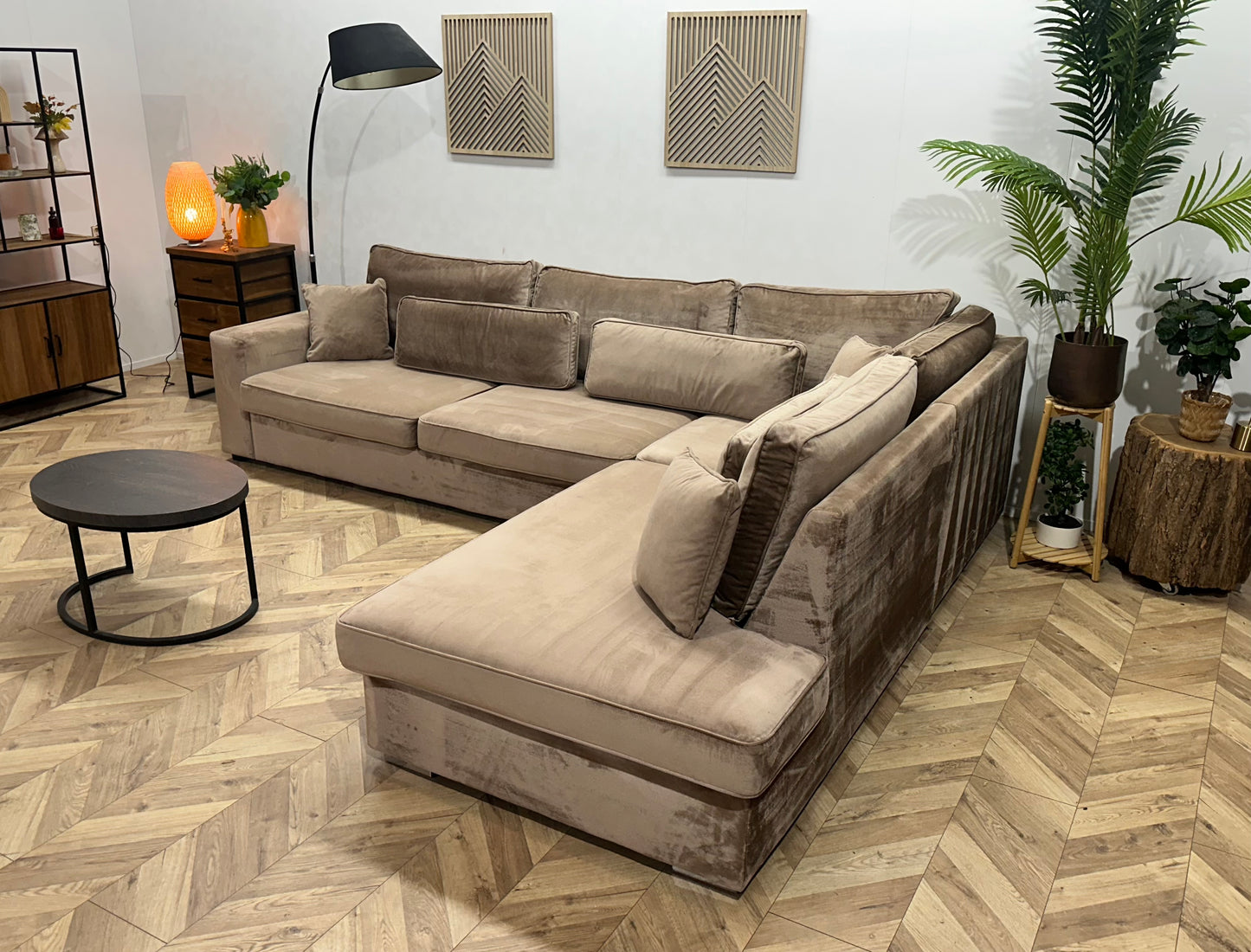 Licht Bruine Velvet Hoekbank ~ Losse Kussens Met Afneembare Hoezen