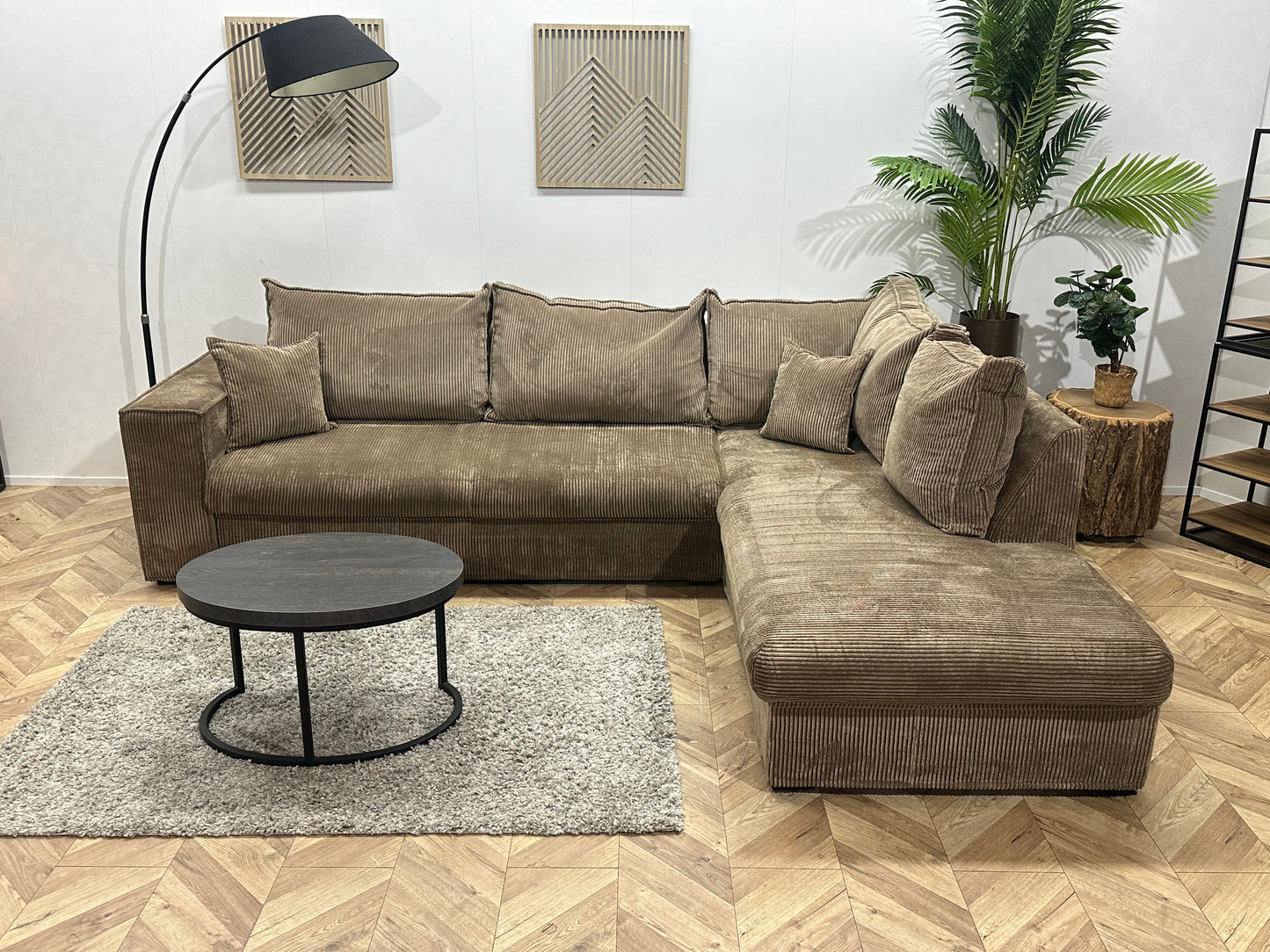 Bruine Ribstof Hoekbank ~ Losse Kussens Met Afneembare Hoezen