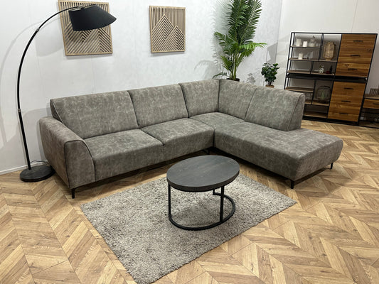 Grijze Velvet Hoekbank ~ Vaste Kussens