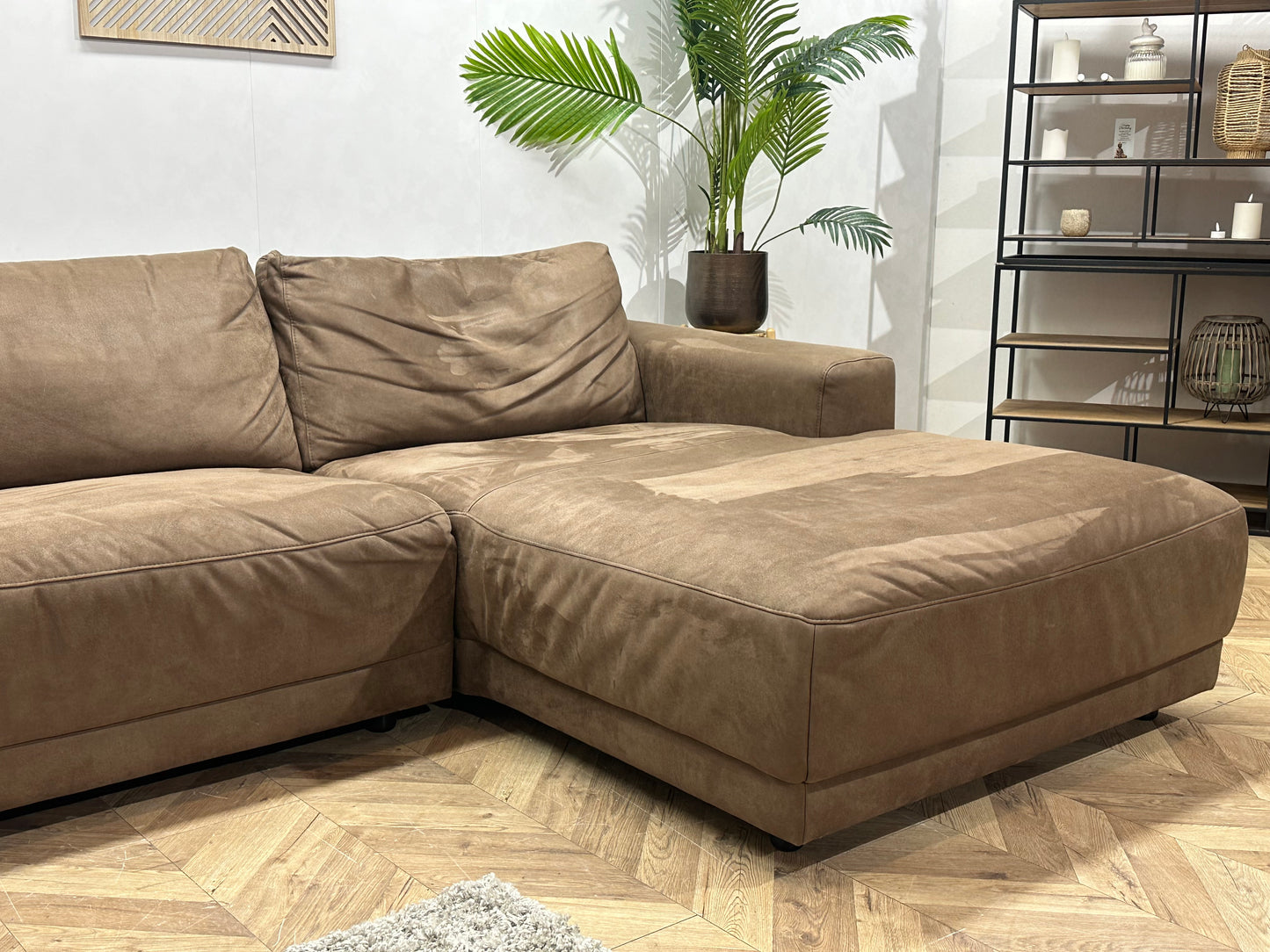 Bruine Suède Stoffen Hoekbank ~ Vaste Kussens