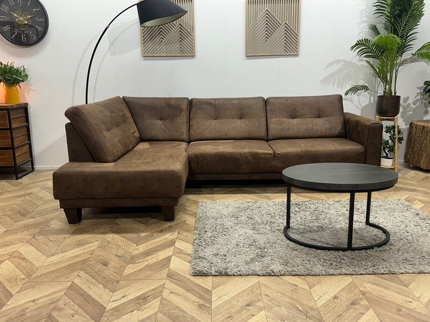 Bruine Suède Stoffen Hoekbank ~ Vaste Kussens