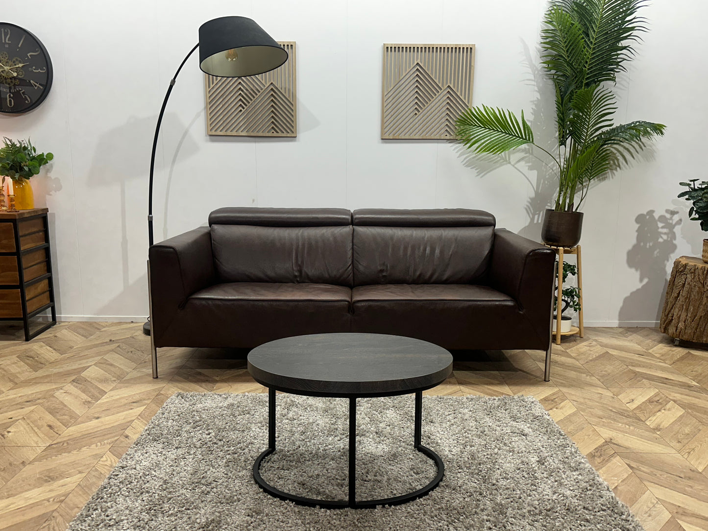 Bruine Echt Lederen 2.5-Zits Bank ~ Verstelbare Hoofdsteunen