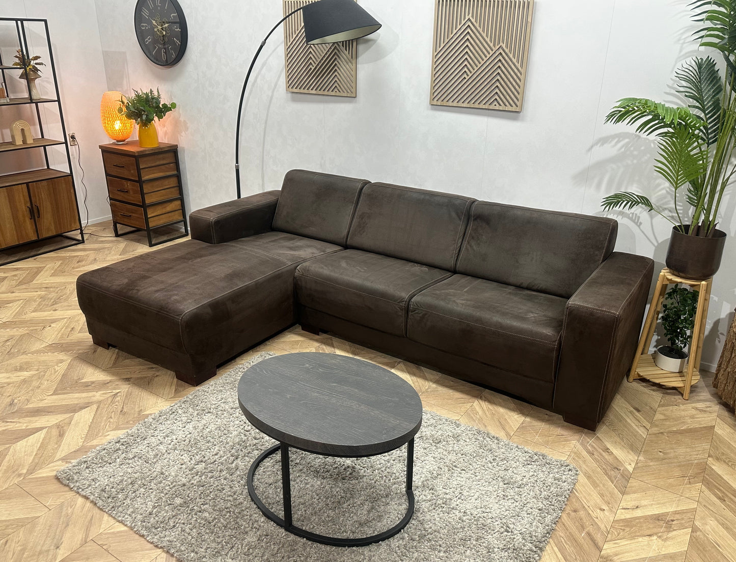 Bruine Suède Stoffen Hoekbank ~ Vaste Kussens