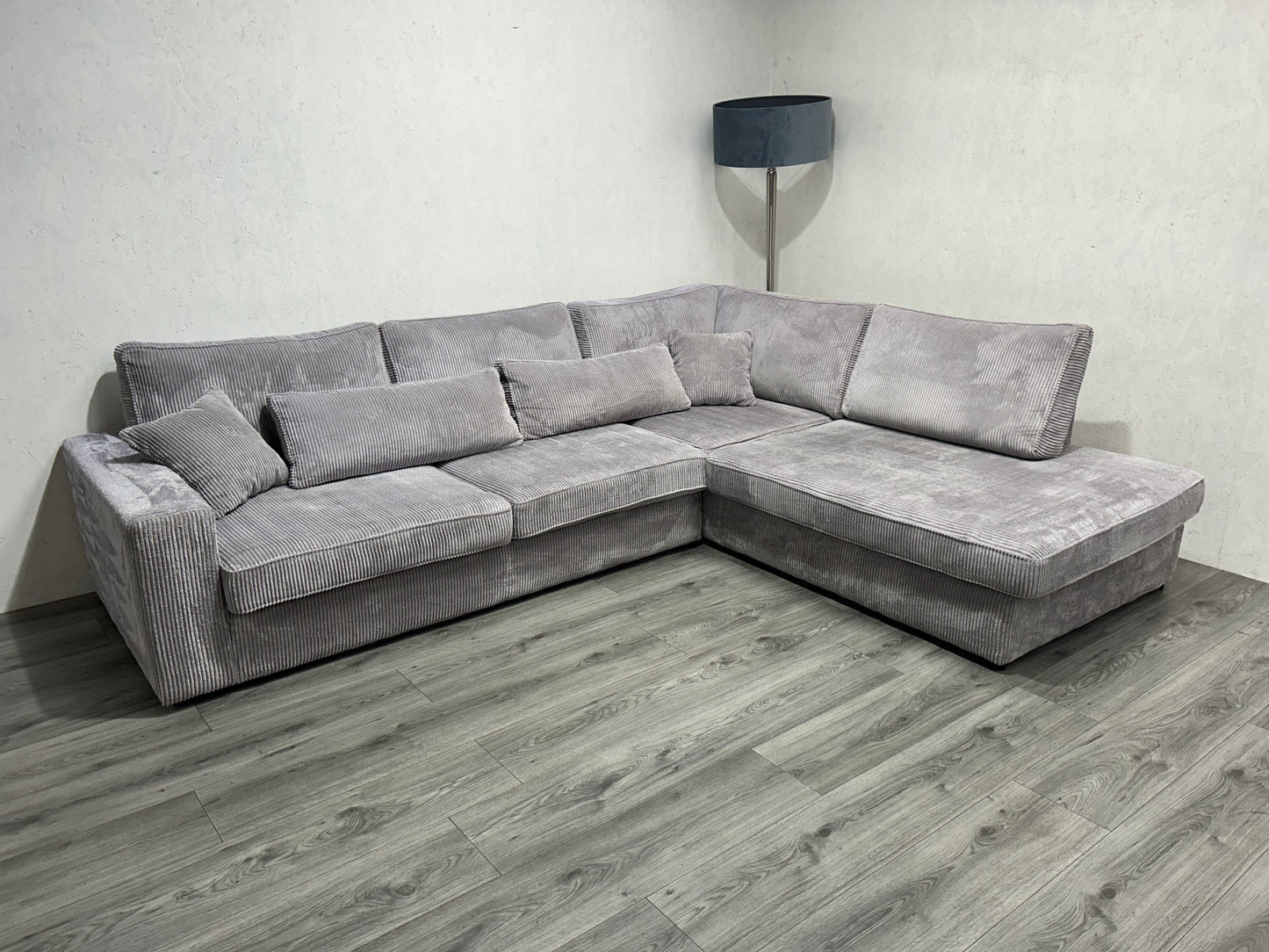 Licht Grijze Ribstof Hoekbank Inc. Fauteuil ~ Losse Kussens Met Afneembare Hoezen