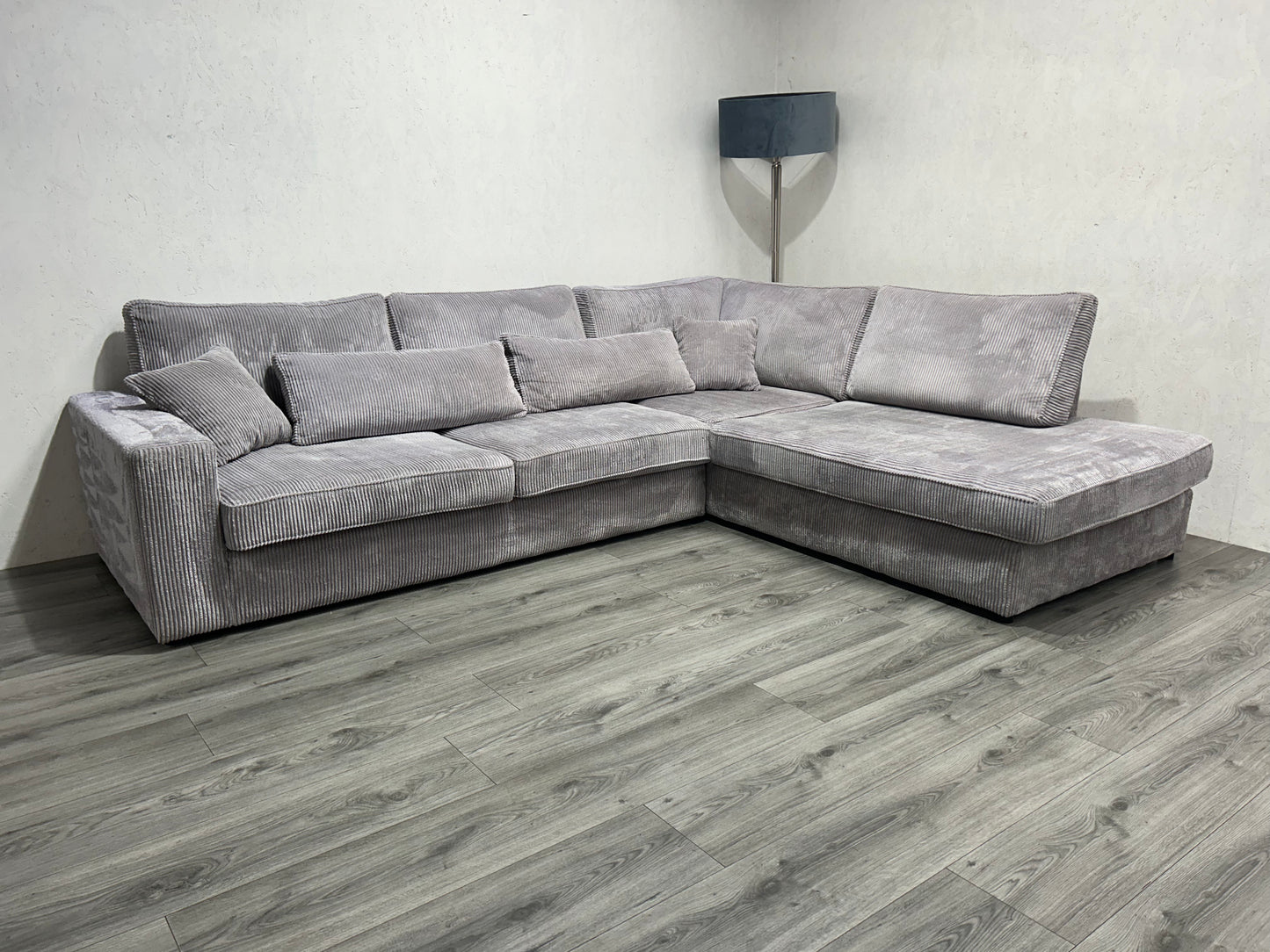 Licht Grijze Ribstof Hoekbank Inc. Fauteuil ~ Losse Kussens Met Afneembare Hoezen