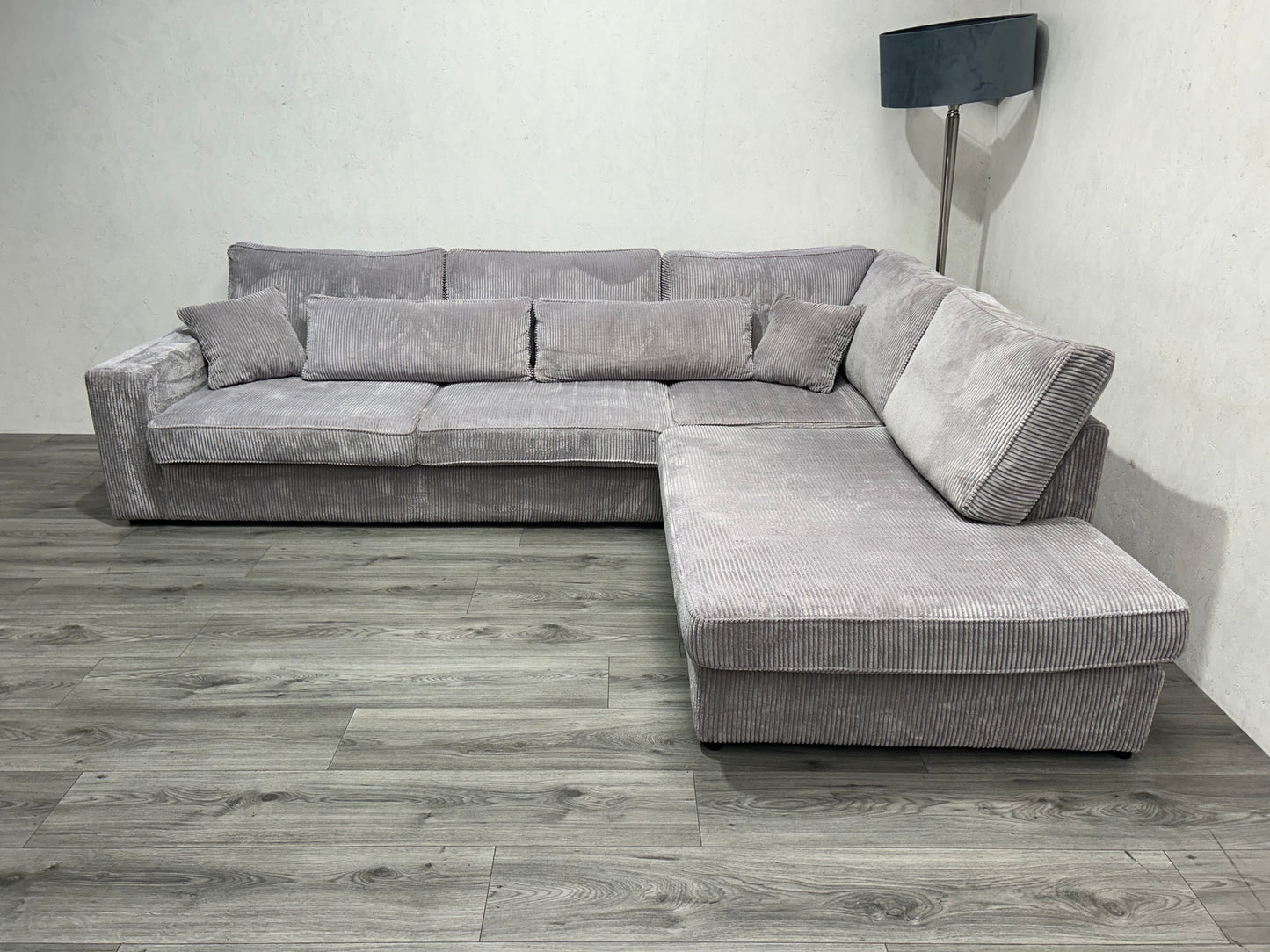 Licht Grijze Ribstof Hoekbank Inc. Fauteuil ~ Losse Kussens Met Afneembare Hoezen