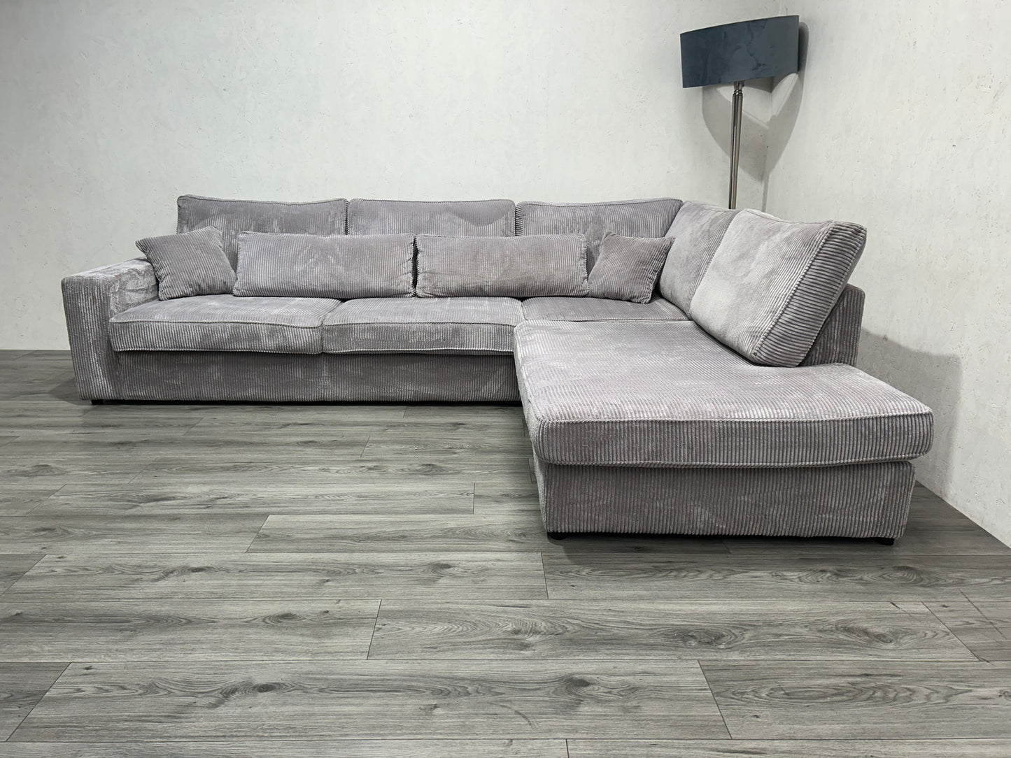 Licht Grijze Ribstof Hoekbank Inc. Fauteuil ~ Losse Kussens Met Afneembare Hoezen