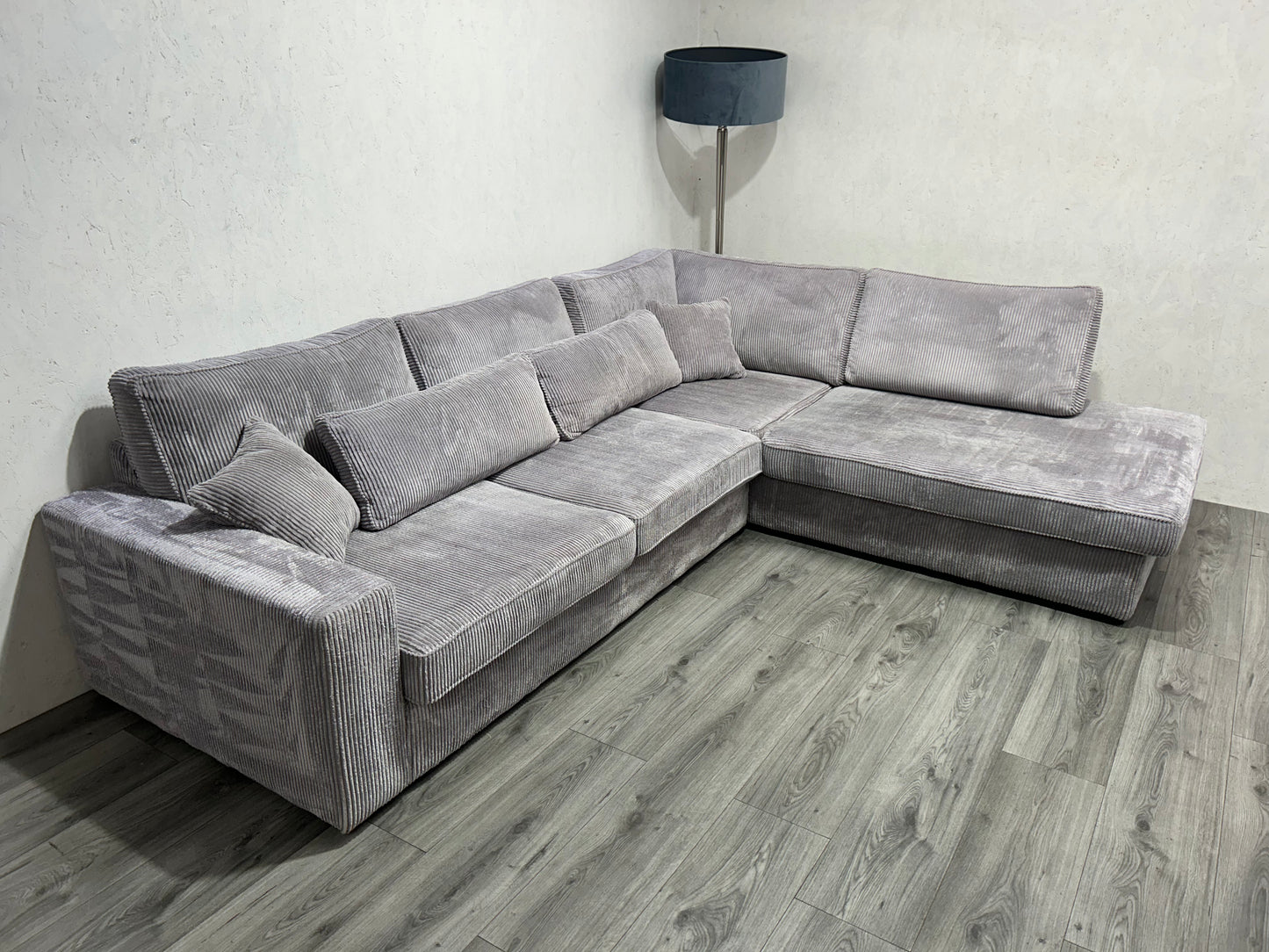 Licht Grijze Ribstof Hoekbank Inc. Fauteuil ~ Losse Kussens Met Afneembare Hoezen