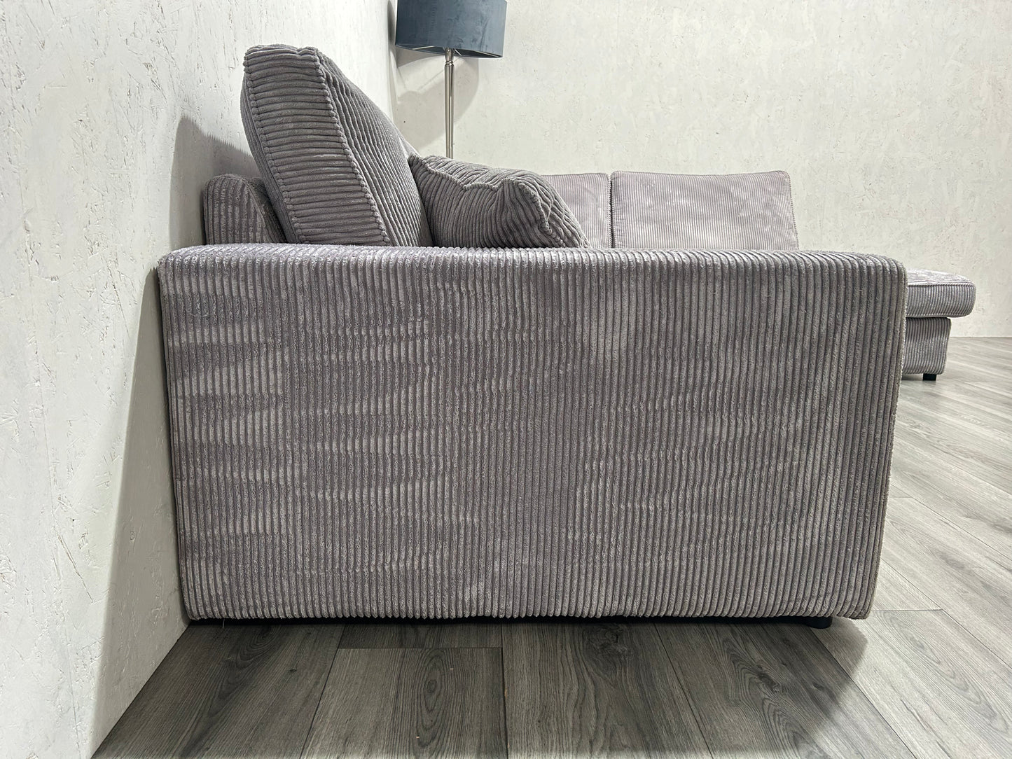 Licht Grijze Ribstof Hoekbank Inc. Fauteuil ~ Losse Kussens Met Afneembare Hoezen
