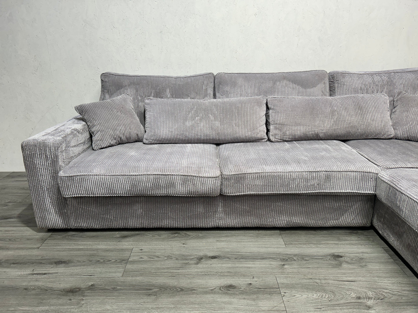 Licht Grijze Ribstof Hoekbank Inc. Fauteuil ~ Losse Kussens Met Afneembare Hoezen