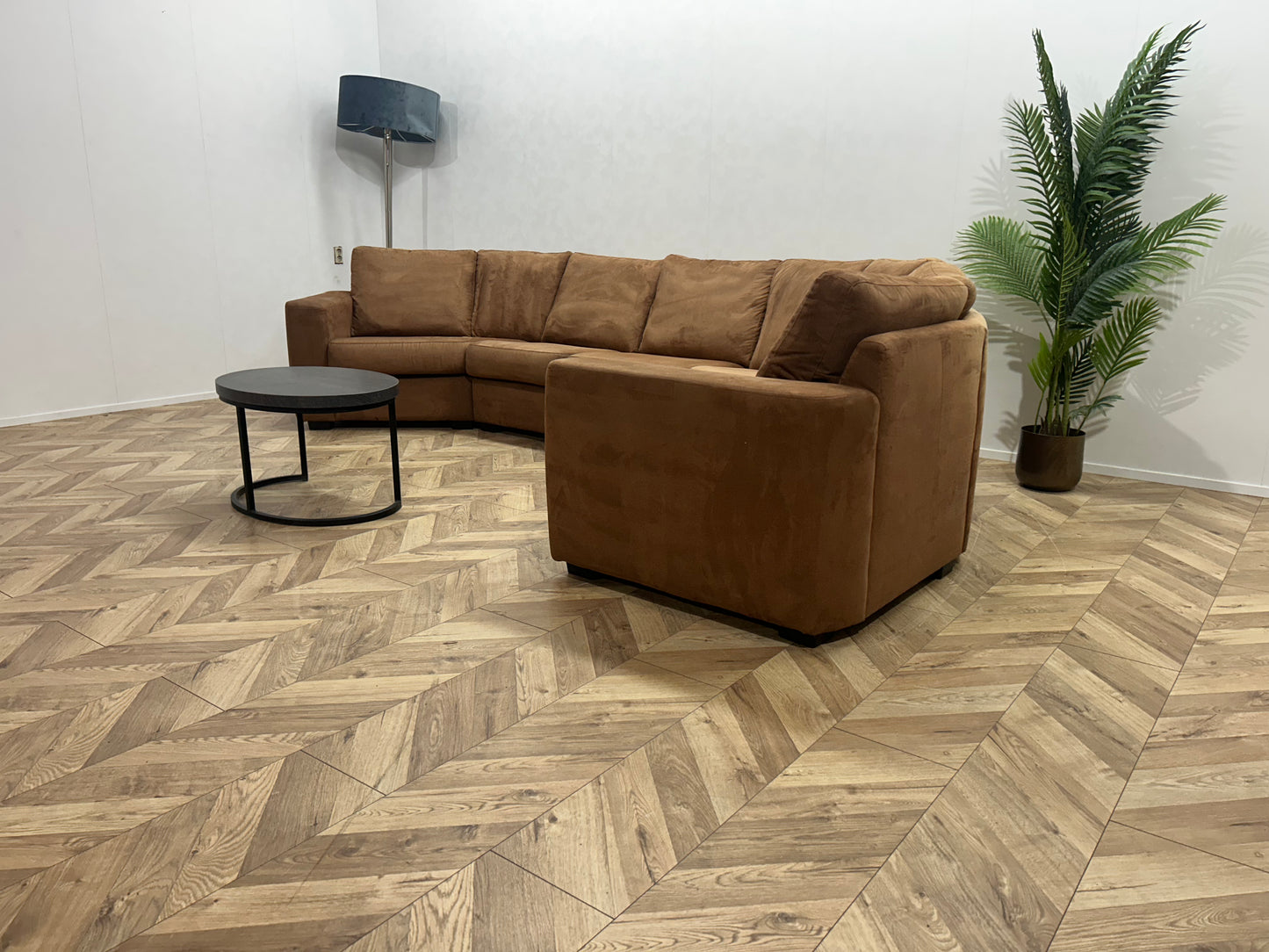 Cognac Bruine Suède Stof U Bank ~ Losse Rugkussens Met Afneembare Hoezen