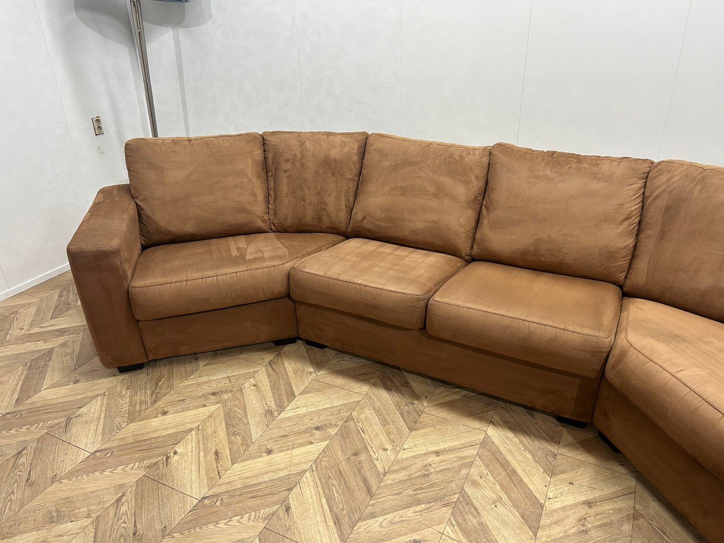 Cognac Bruine Suède Stof U Bank ~ Losse Rugkussens Met Afneembare Hoezen